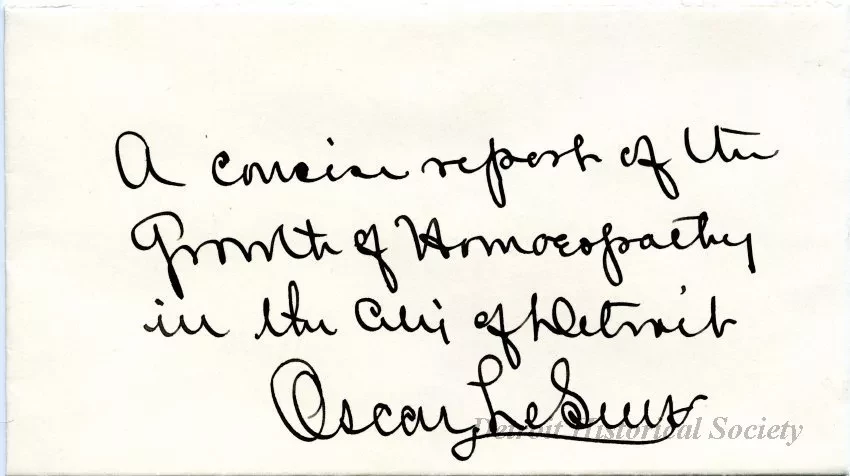 Envelope - A Concise Report of the Growth of Homeopathy in the City of Detroit