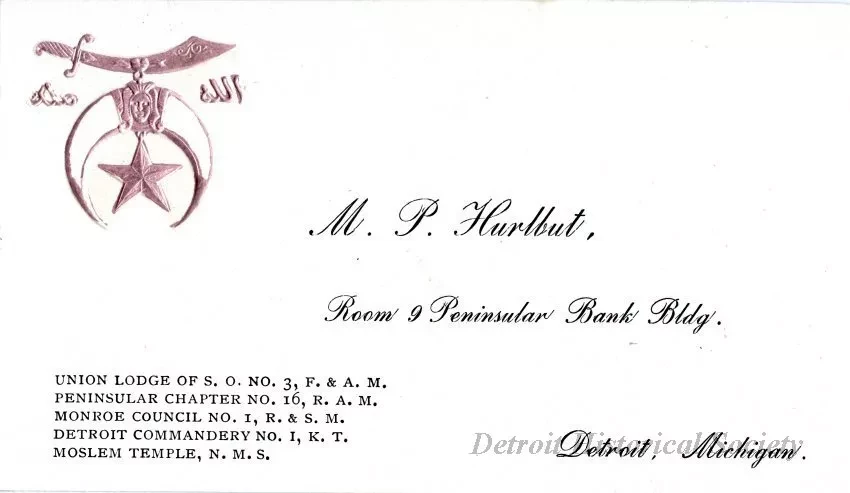 Card, Business - M. P. Hurlbut