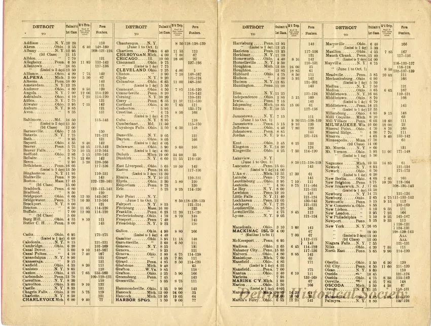 Timetable - Fares from Detroit