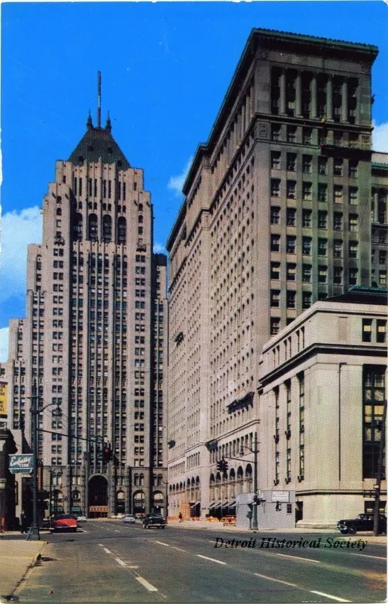Postcard - Fisher Building, Detroit, Mich. - Fisher Building and General Motors Bldg.