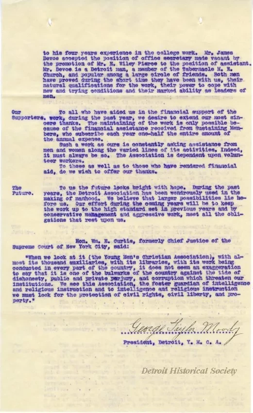 Letter - A Retrospect - Detroit Young Men's Christian Association