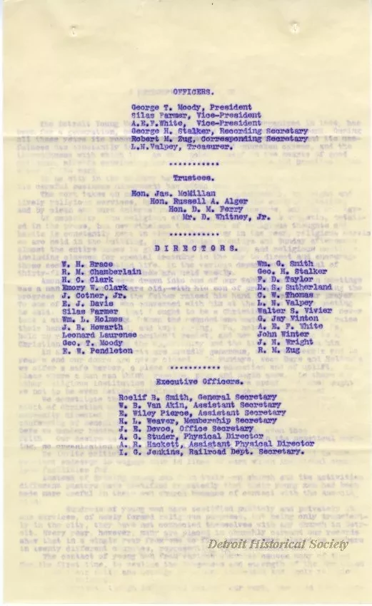 Letter - A Retrospect - Detroit Young Men's Christian Association