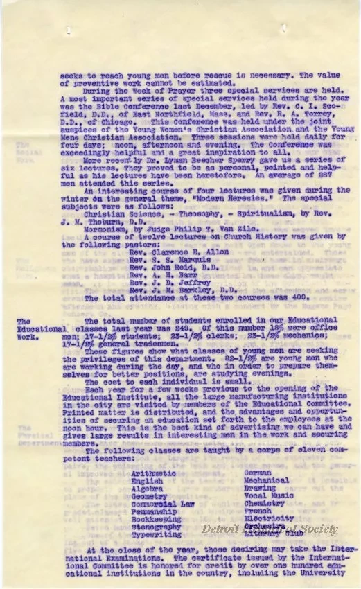Letter - A Retrospect - Detroit Young Men's Christian Association