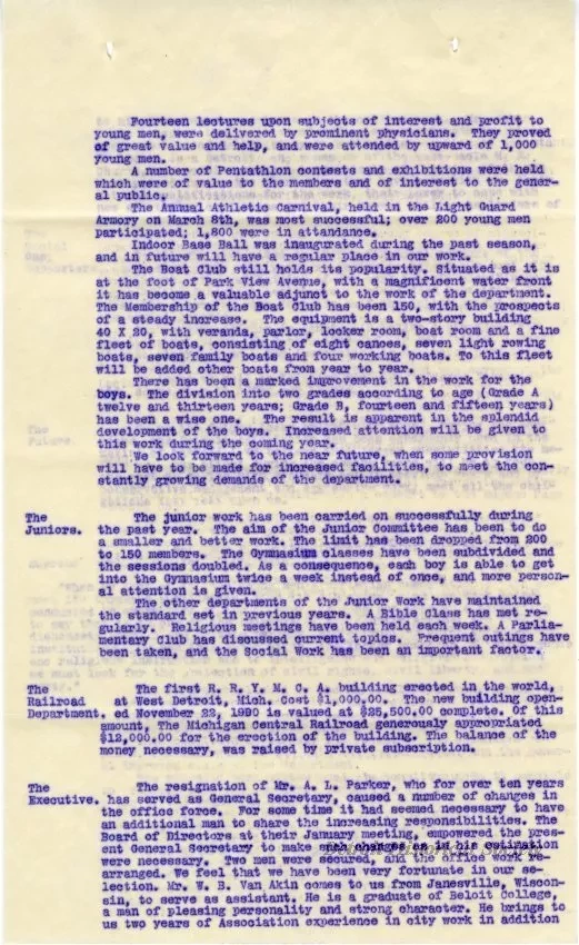 Letter - A Retrospect - Detroit Young Men's Christian Association