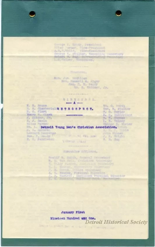 Letter - A Retrospect - Detroit Young Men's Christian Association
