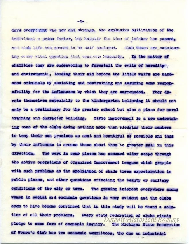 Letter - The Growth of the Woman's [Women's] Club Movement