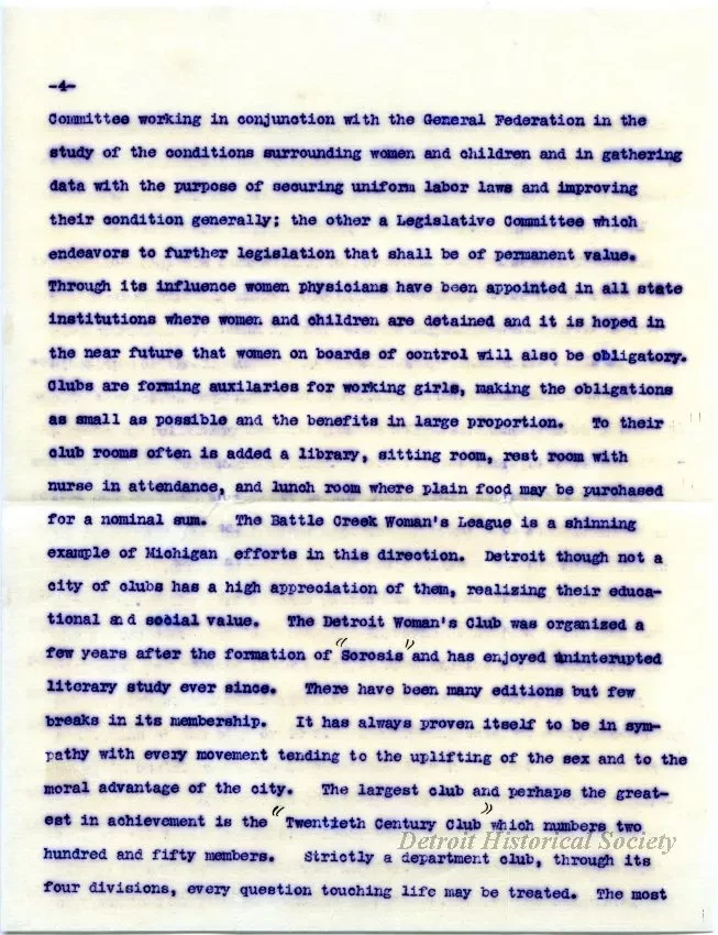 Letter - The Growth of the Woman's [Women's] Club Movement