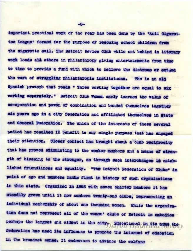 Letter - The Growth of the Woman's [Women's] Club Movement