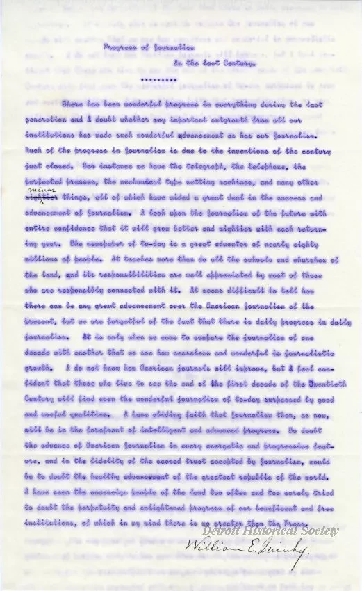 Letter - Progress of Journalism in the Last Century