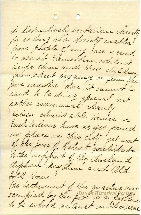 Letter - Hebrew Homes and Charities in Detroit