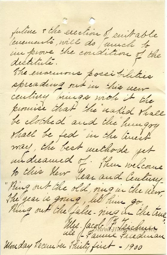 Letter - Hebrew Homes and Charities in Detroit