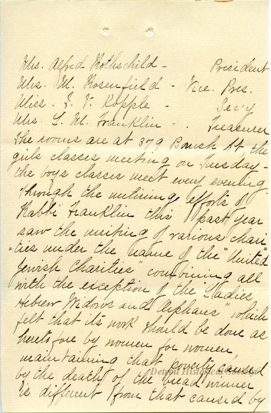 Letter - Hebrew Homes and Charities in Detroit