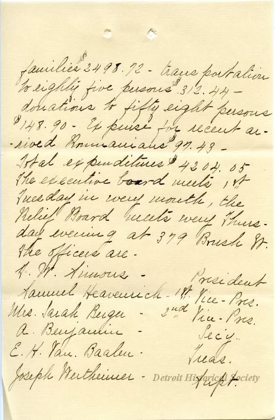 Letter - Hebrew Homes and Charities in Detroit