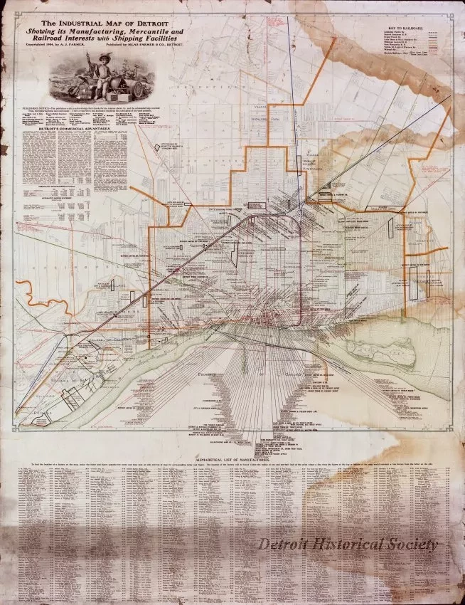 Map - The Industrial Map of Detroit - Showing Its Manufacturing, Mercantile and Railroad Interests with Shipping Facilities