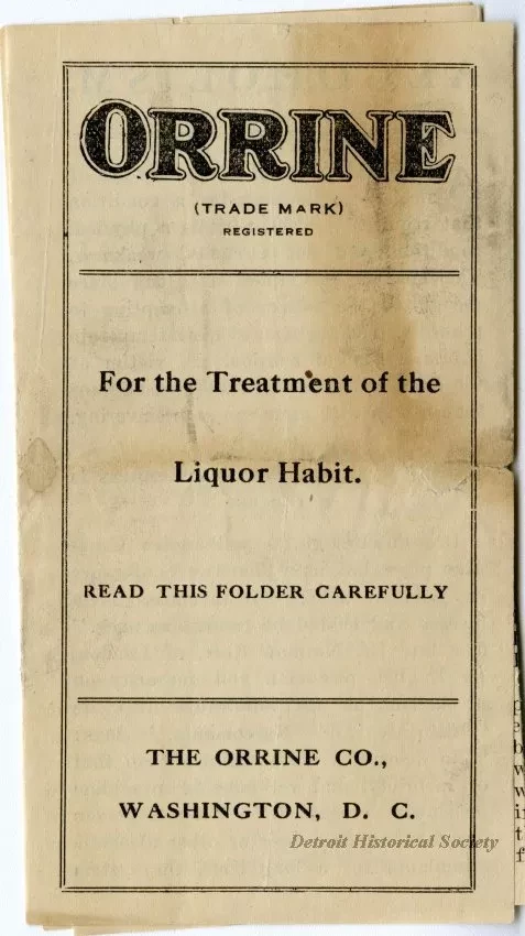 Brochure - Orrine, For the Treatment of the Liquor Habit