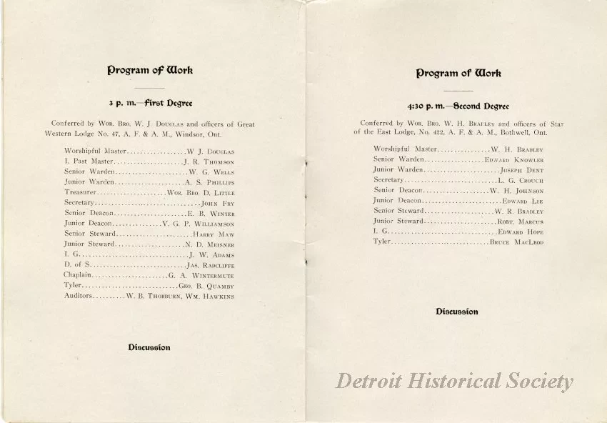 Program - Great Western Lodge No. 47 A.F. & A.M., Lodge of Instruction 1912