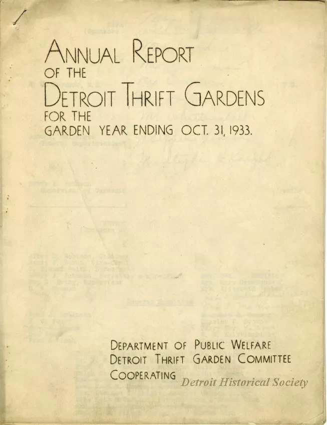 Report, Annual - Annual Report of the Detroit Thrift Gardens for the Garden Year Ending Oct. 31, 1933