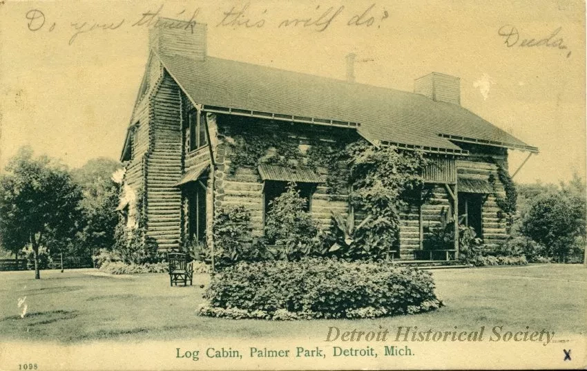 Postcard - Log Cabin, Palmer Park, Detroit, Mich.