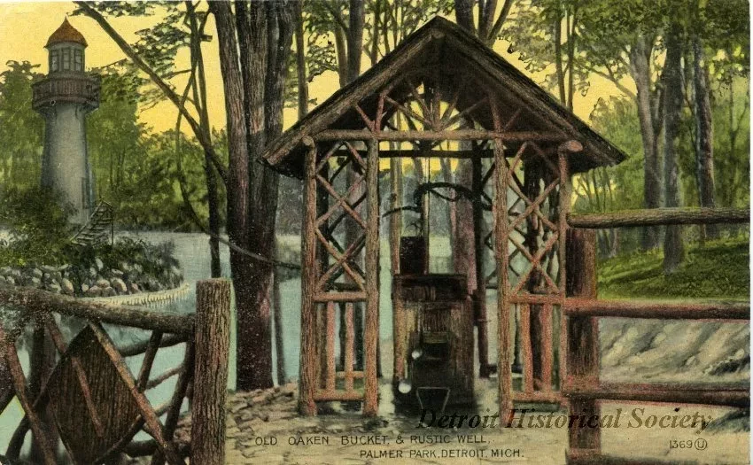 Postcard - Old Oaken Bucket, & Rustic Well, Palmer Park, Detroit, Mich.