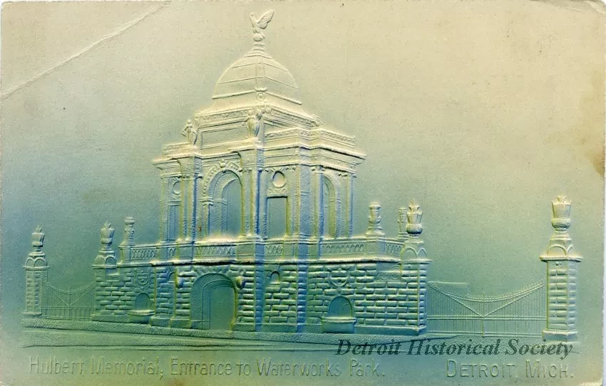 Postcard - Hulbert Memorial, Entrance to Waterworks Park, Detroit, Mich.