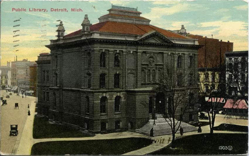 Postcard - Public Library, Detroit, Mich.