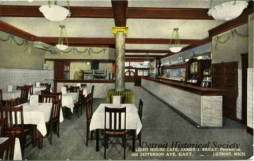 Postcard - Light House Cafe, James J. Reilly, Proprietor, 1435 Jefferson Ave., East. - Detroit, Mich.