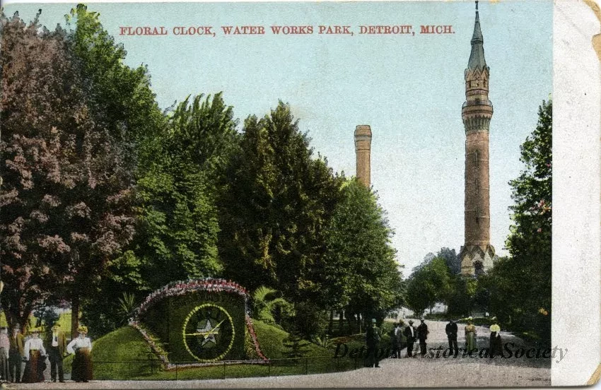Postcard - Floral Clock, Water Works Park, Detroit, Mich.