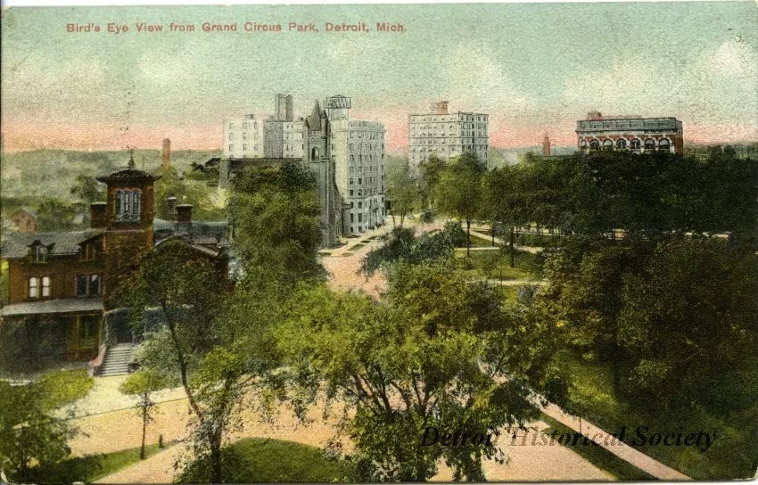 Postcard - Bird's Eye View from Grand Circus Park, Detroit, Mich.