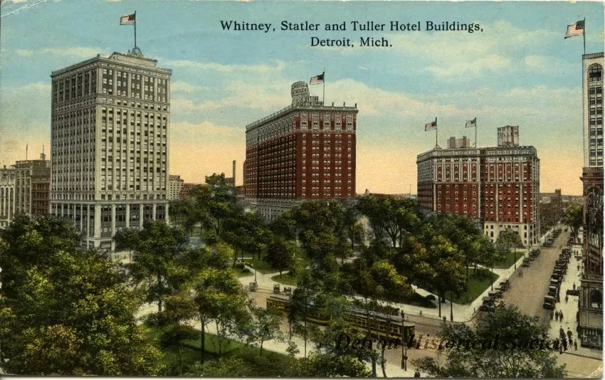 Postcard - Whitney, Statler and Tuller Hotel Buildings, Detroit, Mich.