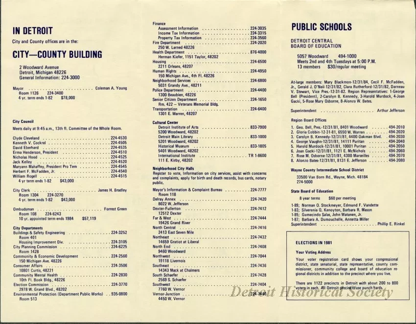 Brochure - Detroiters: They Represent You!  A Citizen's Guide to Elected Officials, 1980-1981