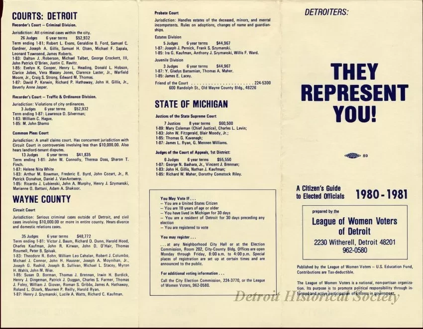 Brochure - Detroiters: They Represent You!  A Citizen's Guide to Elected Officials, 1980-1981