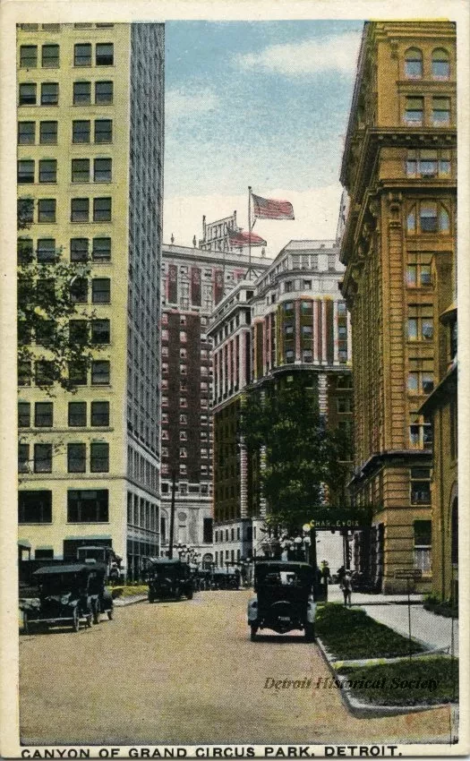Postcard - Canyon of Grand Circus Park, Detroit.