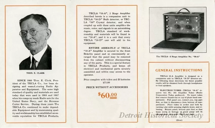 Brochure - Tecla 2 Stage Amplifier, No. "50 A"