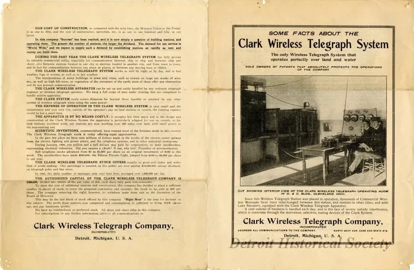 Brochure - Some facts about the Clark Wireless Telegraph System