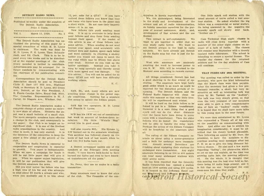 Newsletter - Detroit Radio News, Vol. 1, No. 2