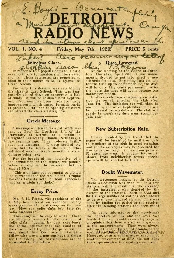 Newsletter - Detroit Radio News, Vol. 1, No. 4