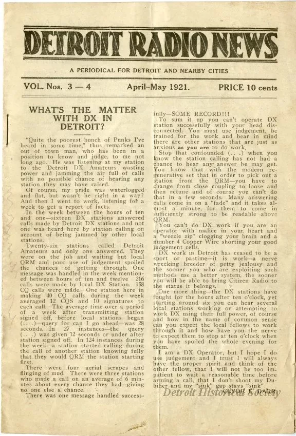 Newsletter - Detroit Radio News, Vol. 2, No. 3-4
