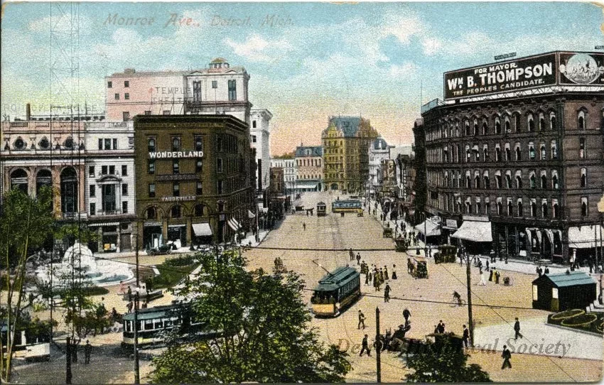 Postcard - Monroe Ave., Detroit, Mich.