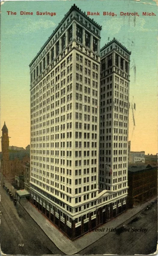 Postcard - The Dime Savings Bank Bldg., Detroit, Mich.