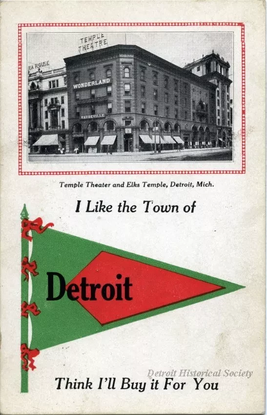 Postcard - Temple Theater and Elks Temple, Detroit, Mich.