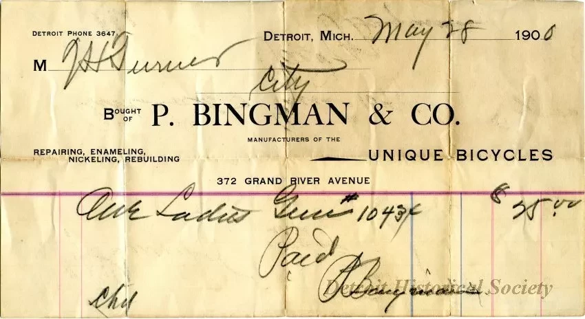 Receipt - P. Bingman & Co.
Unique Bicycles