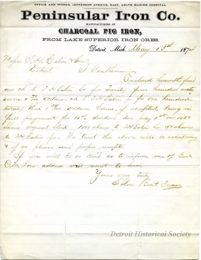 Letter - Peninsular Iron Company