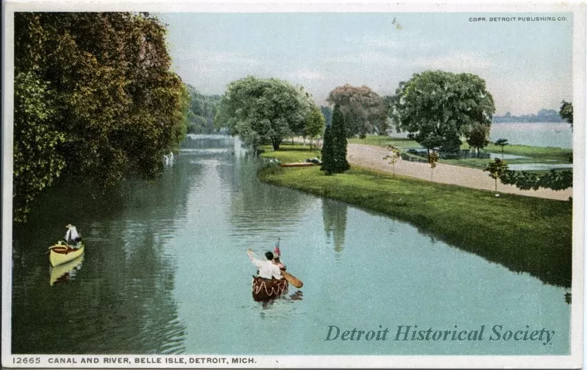Postcard - Canal and River, Belle Isle, Detroit, Mich.