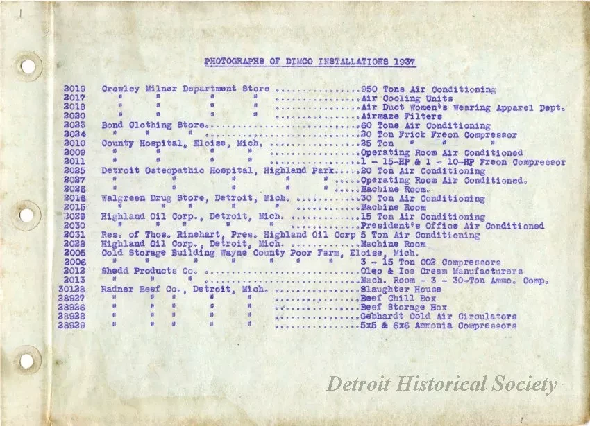Documents - Photographs of DIMCO Installations 1937