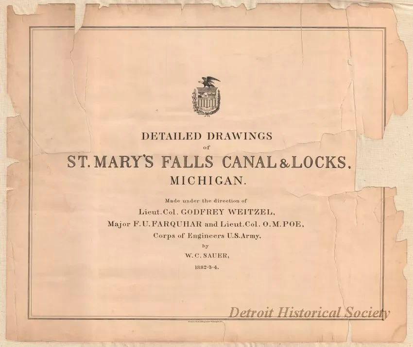 Lithograph - Detailed Drawings of 
St. Mary's Falls Canal & Locks, Michigan