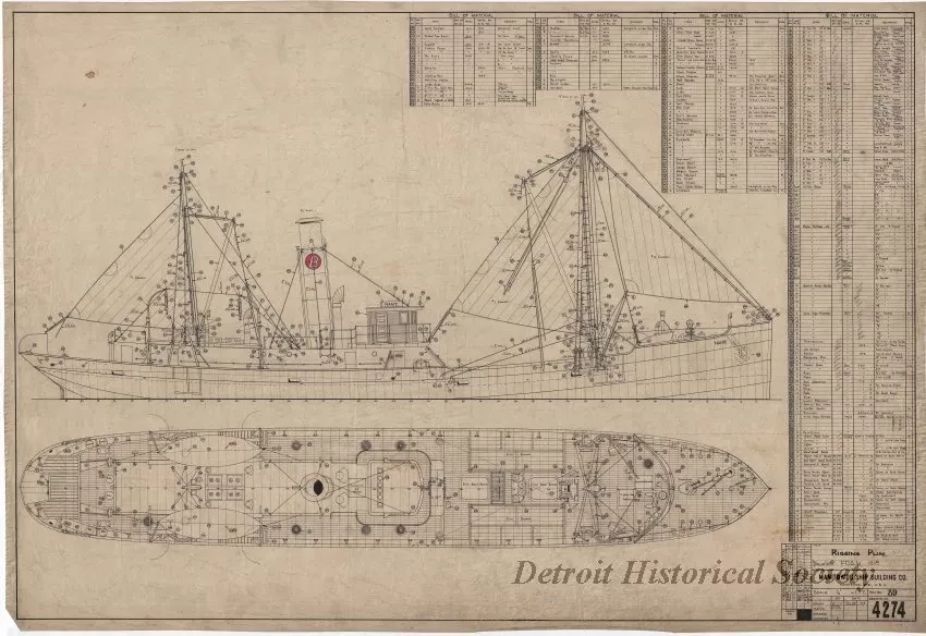 Drawing, Technical - Rigging Plan
[for trawler, Foam]