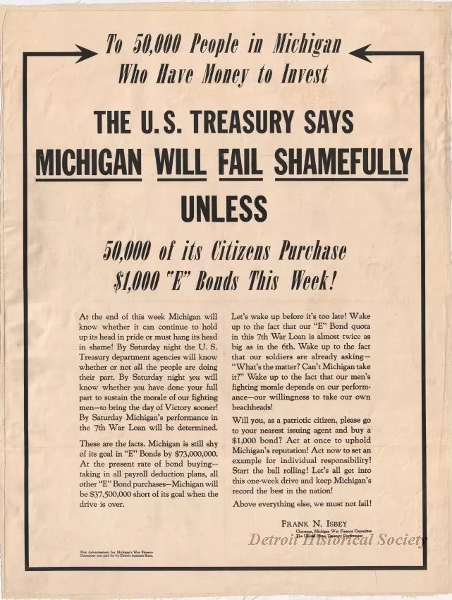 Poster - To 50,000 People in Michigan Who Have Money to Invest