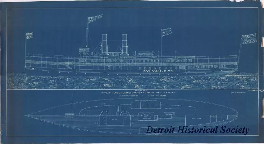 Blueprint - Proposed River Passenger (Screw) Steamer for Star Line