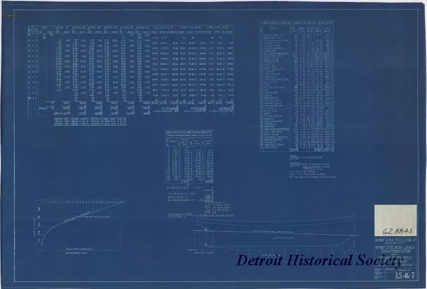 Blueprint - 40 Foot Steel Work Launch, 
Displacement & Trim 
for U. S. Lake Survey Office, Detroit, Michigan