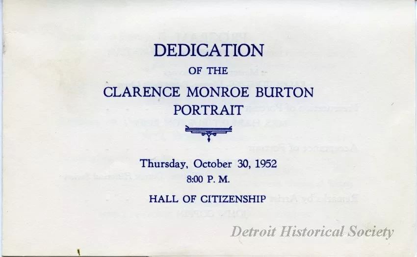 Program - Dedication of the Clarence Monroe Burton Portrait